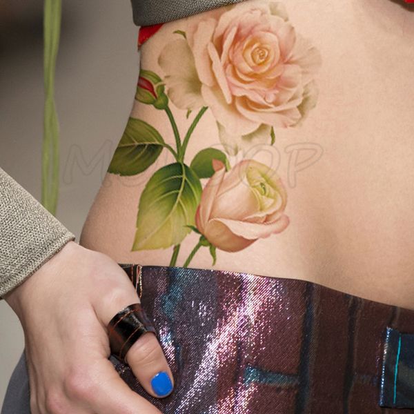 

color rose bud water transfer tattoo stickers women body chest art temporary tattoo girl waist bracelet flash tatoos flower