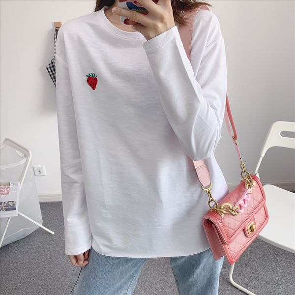 

2020 season cotton women's base shirt shirt round collar loose large size white t-shirt