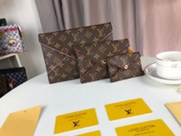 

2019 brand women's genuine leather coin purse short hasp 3 set envelope bag wallet card holder purses pochette kirigami clutch bag 6203