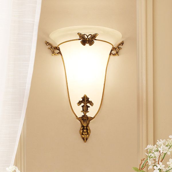 Lâmpadas de parede da aldeia americana Luzes de vidro de cobre Creative Sala de estar Bedsides Corredor Balcony Sconces