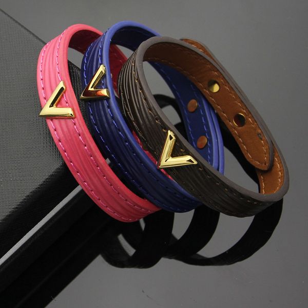 

2020 designer titanium steel jewelry v letter simple tree pattern leather bracelet 18k gold leather bracelet, Golden;silver