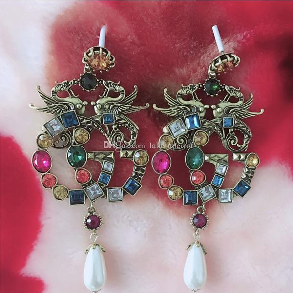 

женщины vintage письмо серьги стержня кристалл письмо роскошные серьги бижутерия аксессуары для подарков партии высокого качества, Golden;silver