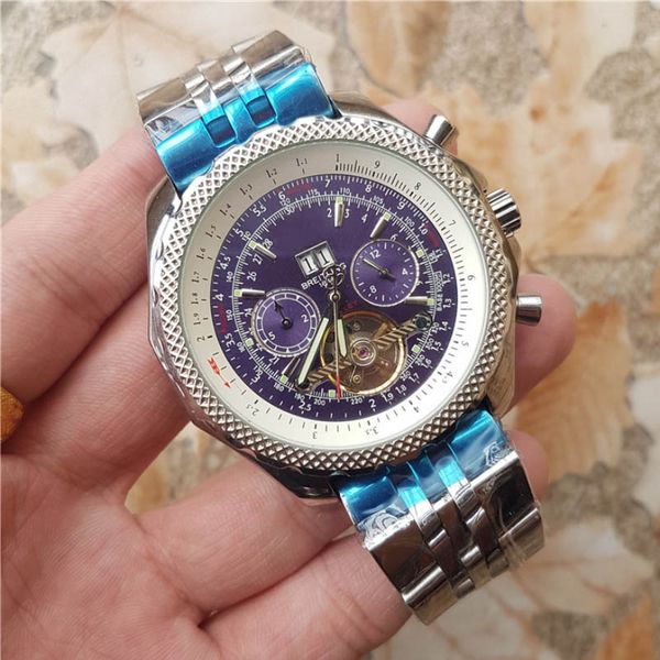 

46mm navitimer mulliner tourbillon automatic movement men wristwatches stainless steel strap blue dial 1884 mens watch 2pcs, Slivery;brown
