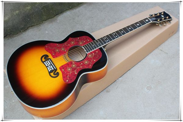 Золотые тюнеры 43-дюймовая табачная солнечная батарея акустическая гитара с пламенем клен заднее, фрету розового дерева, большой пикер, может быть настроен