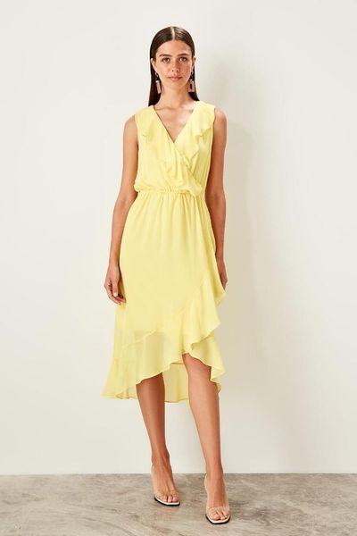 

trendyol yellow ruffle detail dress twoss19lj0359, Black;gray