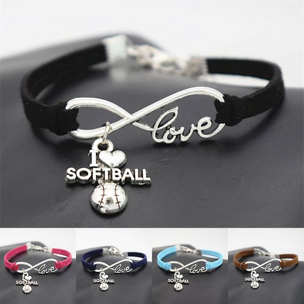 

10pcs/lot infinity love i heart softball charm wrap sports jewelry bracelet gifts for softball player fans adjustable bracelets, Golden;silver