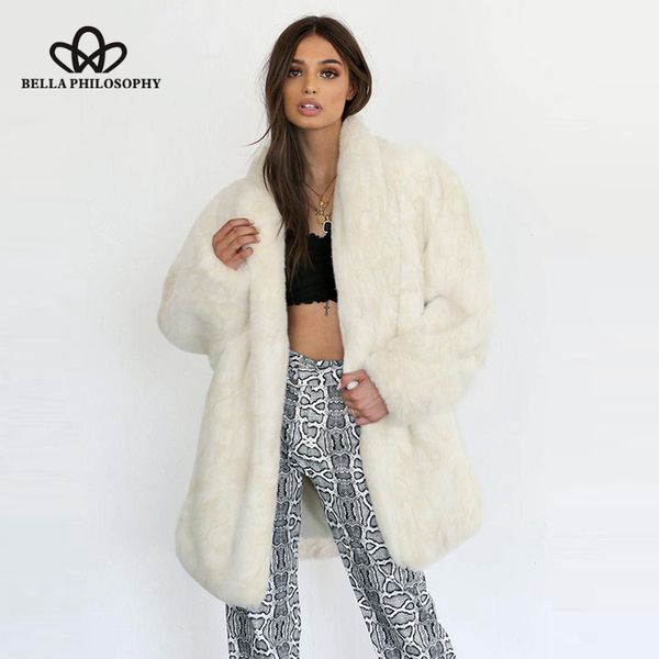 

wonder 2018 new autumn vintage faux fur coat casual white fur winter thick warm long coat fluffy jacket plus size outwear, Black