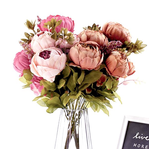 

1bunch 6big heads rose pink silk peony artificial flowers peonies bouquet 4 bud flowers diy home spring wedding party decoration