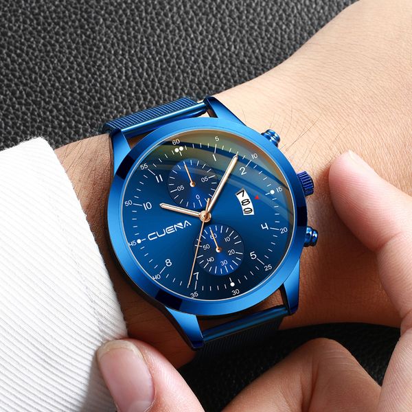 

mens watch business steel belt men watch two eyes calendar quartz multicolor relojes para hombre relogios masculino 2019, Slivery;brown