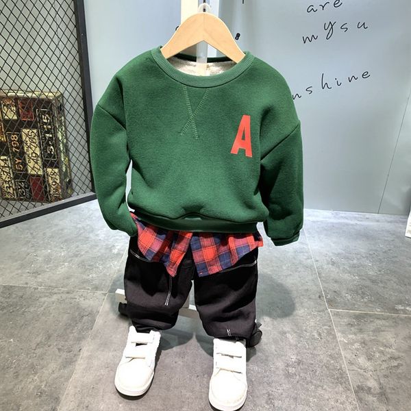 

boys clothes set winter children clothing baby boys cotton plush sweater + plush pants two-piece clothes 2-6years sets, White