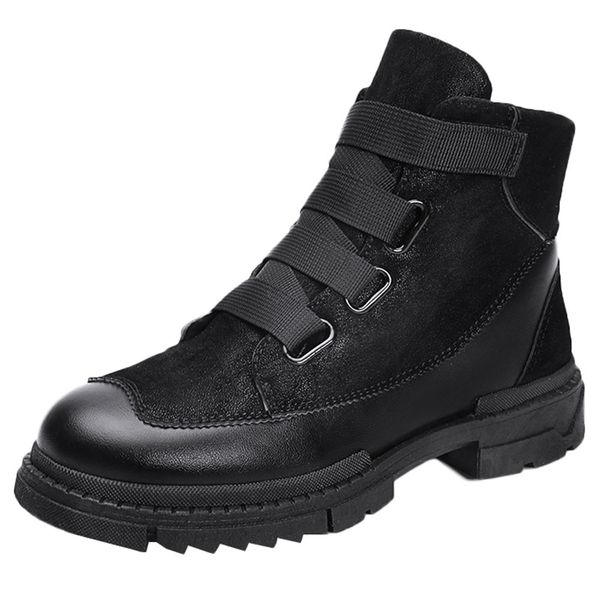 

muqgew casual men construction safety boots flat retro keep warm tooling shoes wear resistant high help sneakers snow boots male, Black