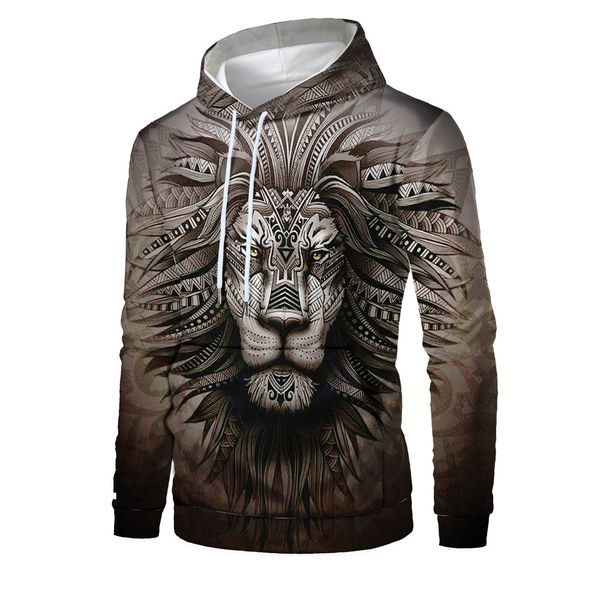 

mens designer fashionable lion 3d digital printing hooded sweater, Black