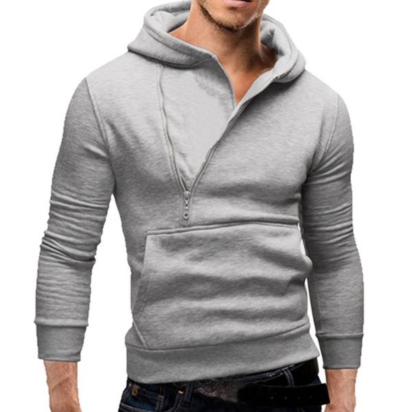 

pullovers men 2019 slim casual men's hooded jacket winter coat zipper men's stitching sweatshirt high street clothing, Black