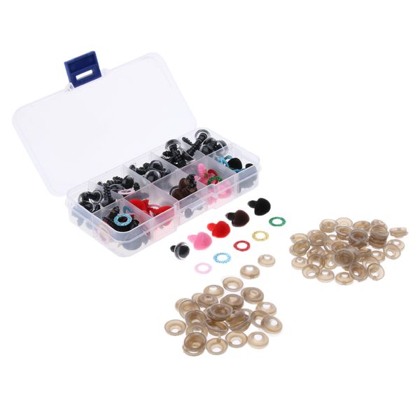 

50pcs 12cm mix colored plastic round safety eyes + glitter nonwovens + 25pcs velvet noses + washers for teddy bear soft stuffed toy diy