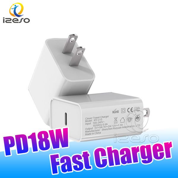 

usb wall charger 18w pd power quick charger adapter type c us plug fast charging for samsung s20 iphone 11 pro max izeso