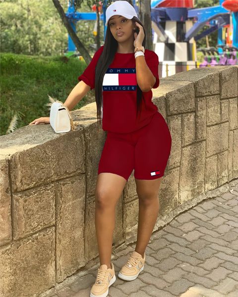 

women designer brand 2 piece set outfit fitness running t-shirt crew neck shorts bodycon leggings above knee summer clothing plus size 522, White