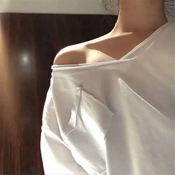

loose bf boyfriend style short-sleeved t-shirt female midi casual v-neck net lazy loose bf boyfriend style short-sleeved t-shirt female, White