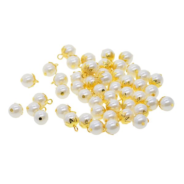 

50pcs resin pearl beads charms pendant with lotus cap jewelry making, Black