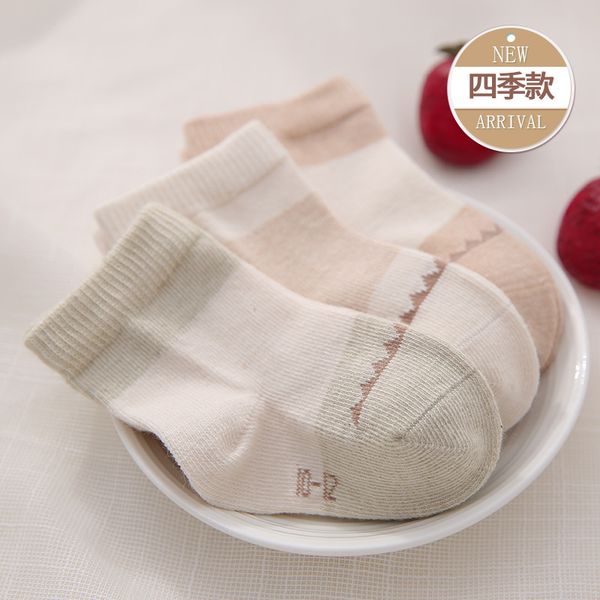 

3 pairs of four seasons natural comfortable color cotton baby baby socks handmade boneless suture children socks, Pink;yellow