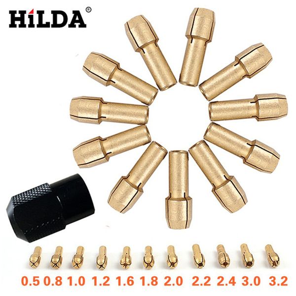 

hilda 12 pcs/sets brass collet chuck rotary tools accessories 0.5/0.8/1.0/1.2/1.6/1.8/2.0/2.2/2.4/3.0/3.2mm + m8*0.75 chuck