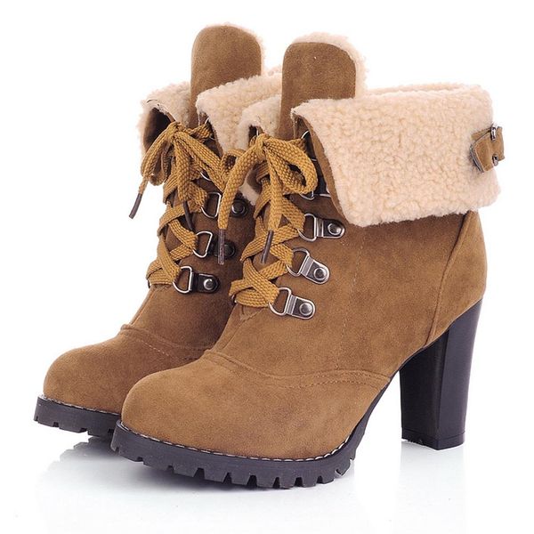 

2019 new high-heeled boots lace-up women's boots cross straps thick with fashion classic leisure ankle, Black