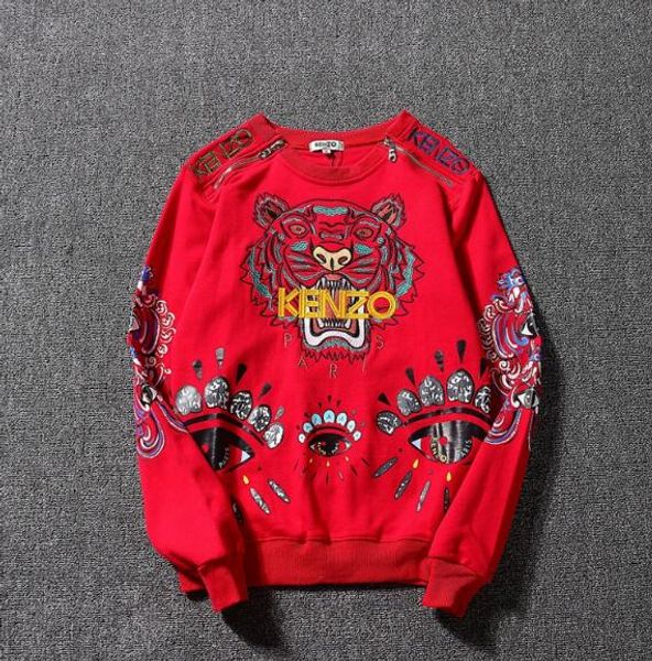 

europe and the united states 19 autumn and winter kenzo new long-sleeved tiger head embroidery eyes double zipper sweater men and w, Black