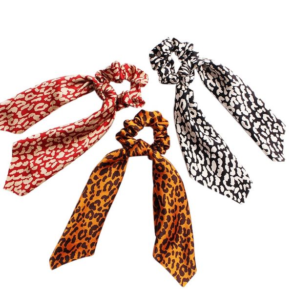 

fashion leopard large bow stretch ladies hair ring ponytail ribbon fabric hair ring accessories set, Golden;white