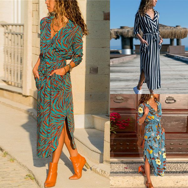 

huan beauty summer autumn dress women v neck printed long sleeve dress female lace-up hb-m7412, Black;gray