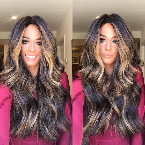 

mix color long curly wig long loose wave wigs synthetic wig high density full wigs for women beauty professional fluffy, Brown