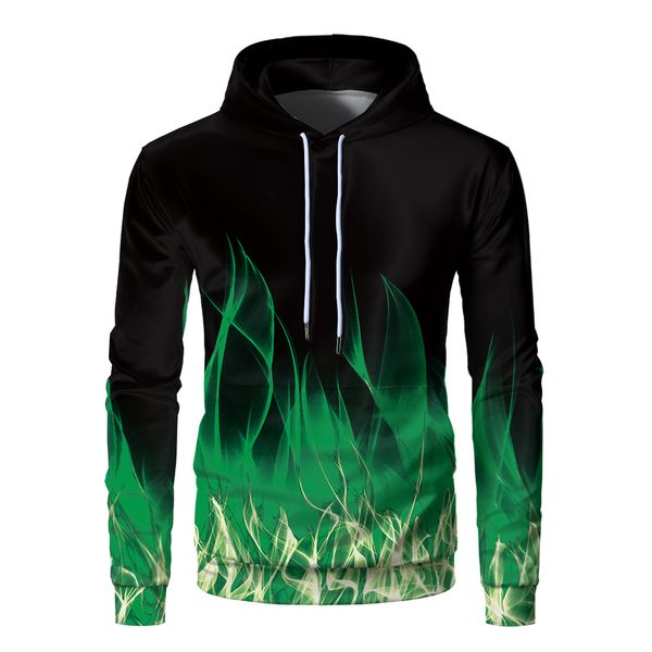 

flame print hoodie men/women spring autumn loose pullovers 3d print tracksuits streetwear hoody cool green hoodie, Black