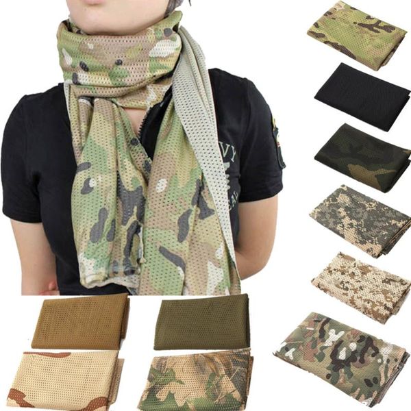 

bufanda de camuflaje tÃ¡ctica de malla pesca unisex, paÃ±uelo camping para deportes al aire libre, bandana para senderismo,, Black