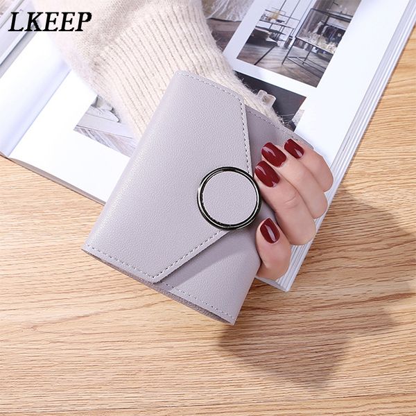

2020 new simple short wallet retro women wallets ring hasp lychee pattern folding purse wallet card package female purse, Red;black