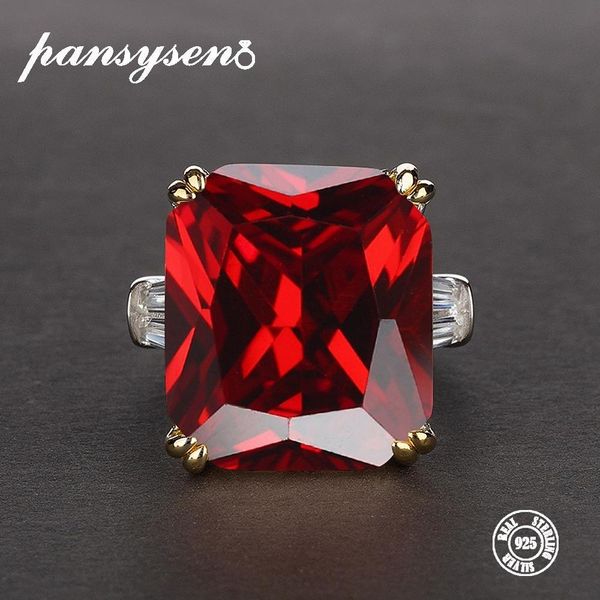 

pansysen charms 14x16mm big ruby gemstone rings for women men genuine 925 sterling silver engagement finger ring fine jewelry v191220, Slivery;golden