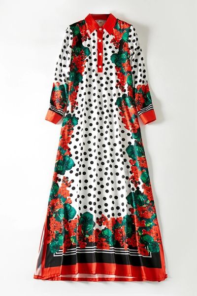 

europe and the united states autumn new high-quality printed doll collar temperament loose dress, Black;gray