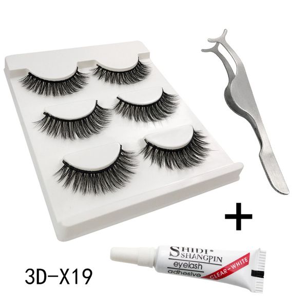 

new 3d mink eyelashes set 3 pairs false lashes + tweezers + eyelashes adhesive natural long lashes suit