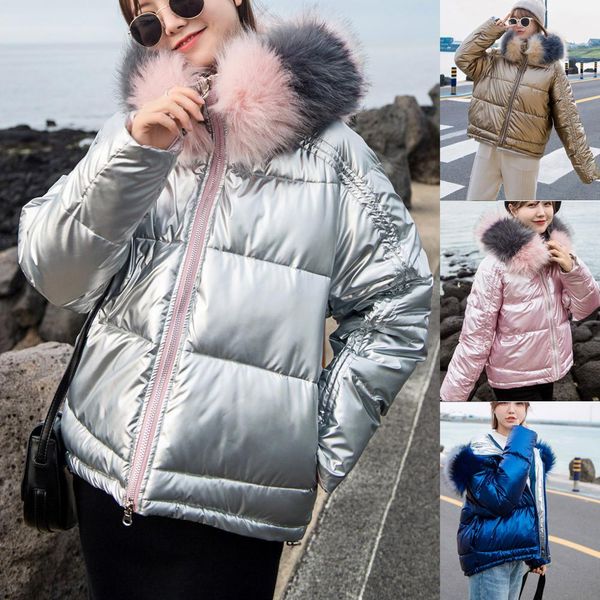 

winter jacket women plus size hooded cotton fur collar overcoat casacos de inverno feminino winterjas dames capuche fourrure, Black