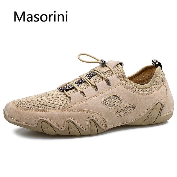 

2020 new men casual shoes leather men shoes mesh breathable loafers fashion outdoor sneakers comfortable driving, Black