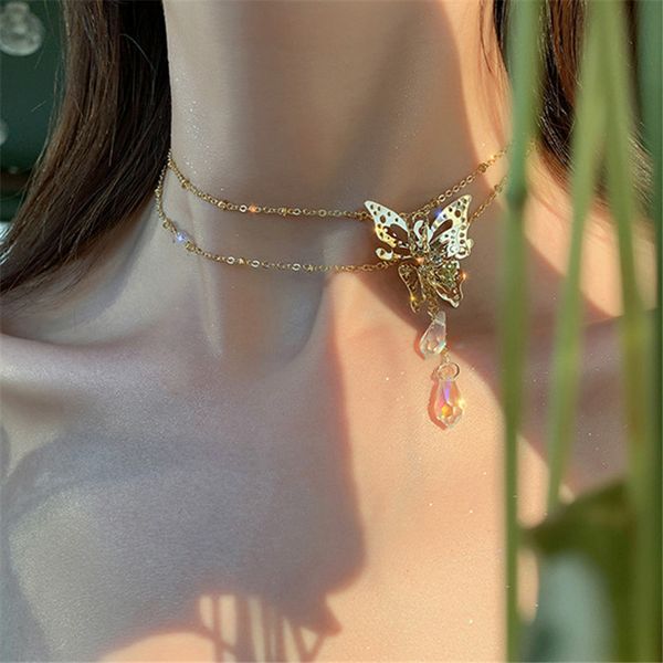 

fyuan beautiful butterfly choker necklaces for women water drop crystal necklaces weddings jewelry party gifts, Golden;silver