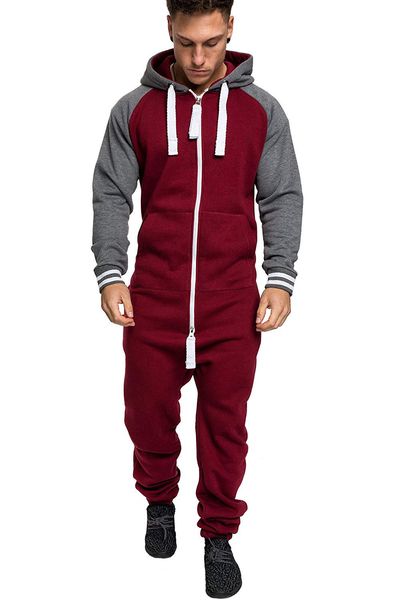 

new design fashion men splicing autumn winter casual hoodie zipper patchwork jumpsuit plus size, Gray