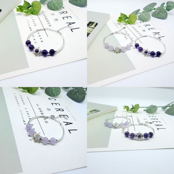 

925 amethyst bracelet woman silver six star student concise natural crystal e mori hand decorate hipanema bracelets leopard bracelets, Black