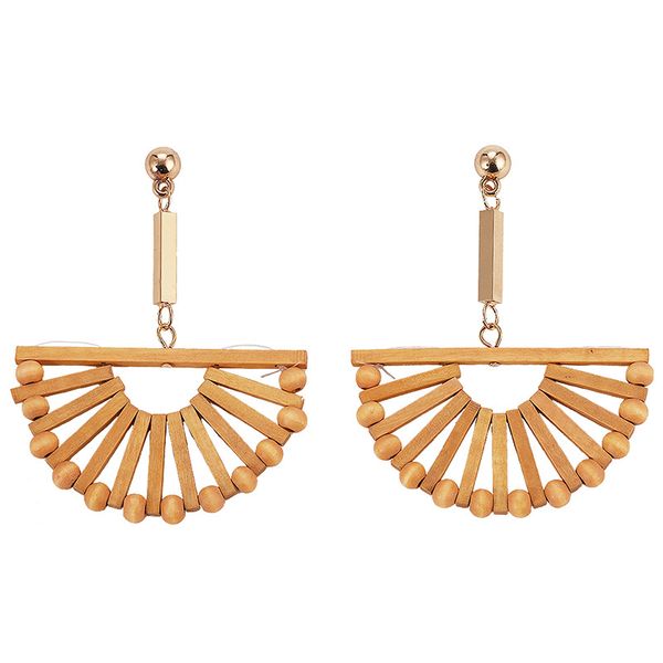 

2020 fashion boho round square geometric wooden drop earrings for women bohemian vintage wood beaded dangle earring jewelry gift, Golden