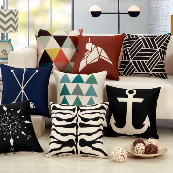 

1pcs zebra wave anchor pattern хлопок белье подушка подушка обложка home decor диван-кровать декор декоративные наволочки 40141