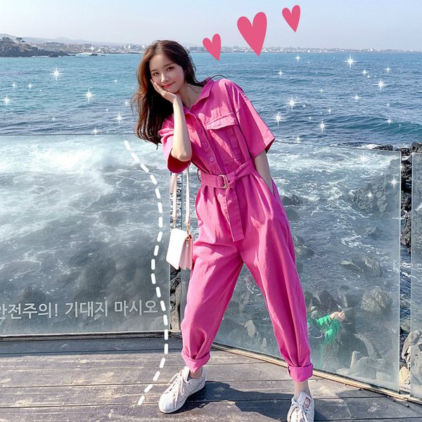 

2020 new rose red leisure was thin korean version jumpsuit female suit long-sleeved fashion jumpsuit suit female summer, Black;white