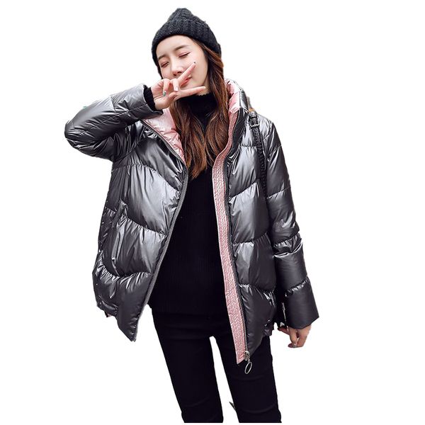 

cotton coat female 2020 winter new bright plus size short section korean loose fashion explosive bread coat student f61, Black
