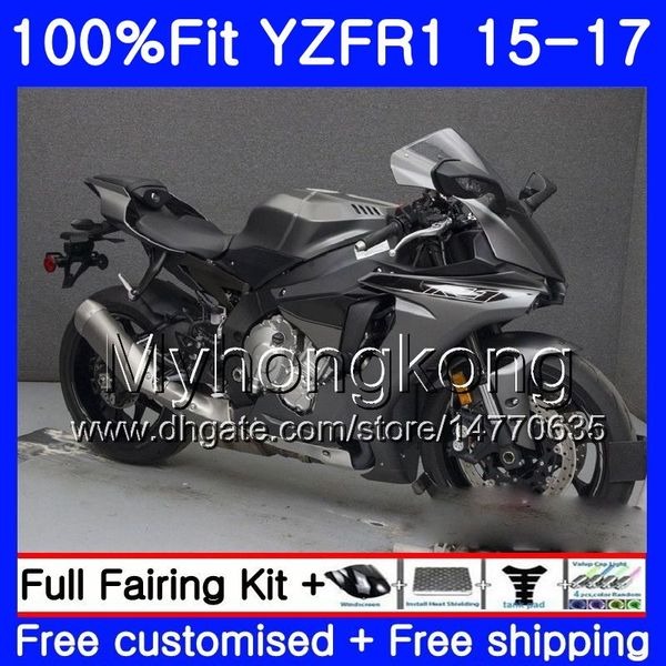 Einspritzkörper für Yamaha, mattgrau, Lagerbestand, YZF-1000, YZFR1 2015, 2016, 2017, 243HM.22, YZF R 1 1000, YZF-R1, YZF1000, YZF R1 15 16 17, Verkleidungsset