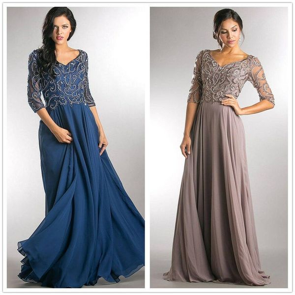 

gorgeous beading mother of the bride dress chiffon a line evening gowns floor length v neck wedding guest dress, Black;red