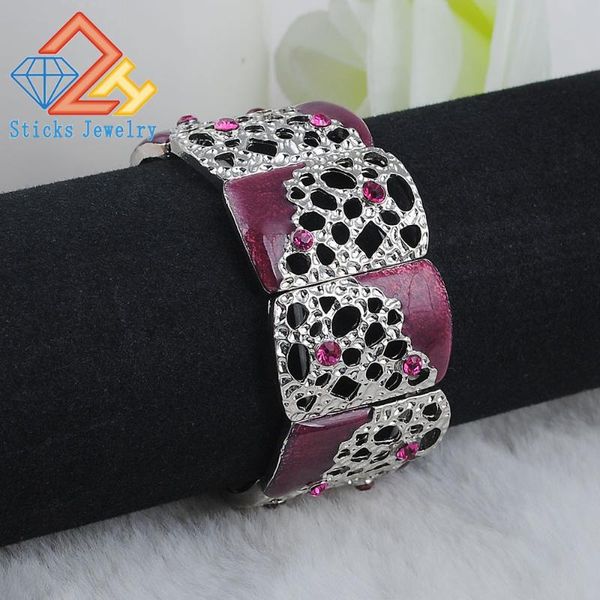 

turkish charm bangles flower bracelets white k drop oil purple hollow out jewelry retro bijoux ladies wedding party, Black