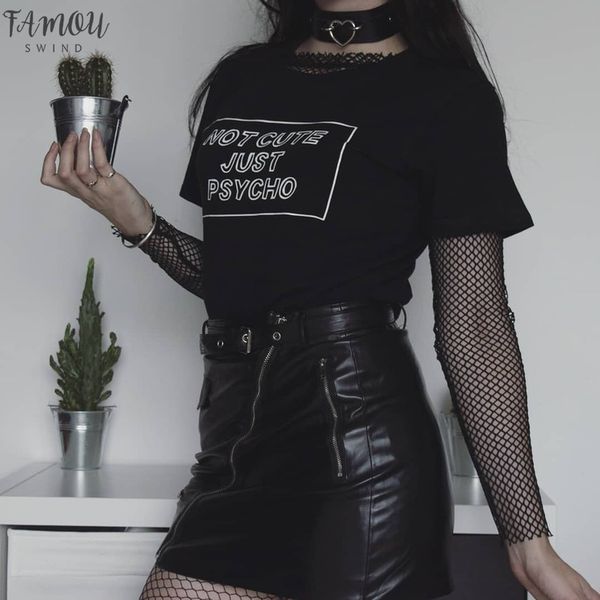 

not cute just psycho t shirt funny women graphic tees shirts tumblr grunge style t shirt short sleeve o neck shirt, White