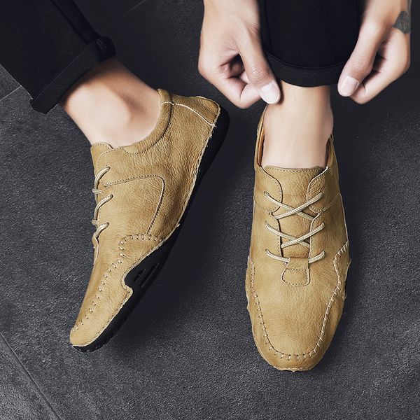 

men's fashion flats shoes leather sneakers trend big size 39-48 comfortable man casual shoes outdoor non-slip breathable *, Black