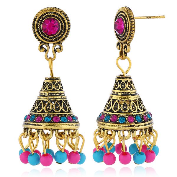 

europeans and americans exaggerated diamond-set wish bell pendant earrings national wind earrings explosive bohemian style, Golden